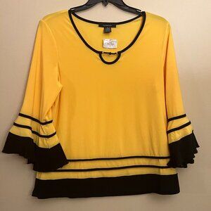 Liz McCoy Women's Yellow Black Trim Top, New with Tags, Size XL